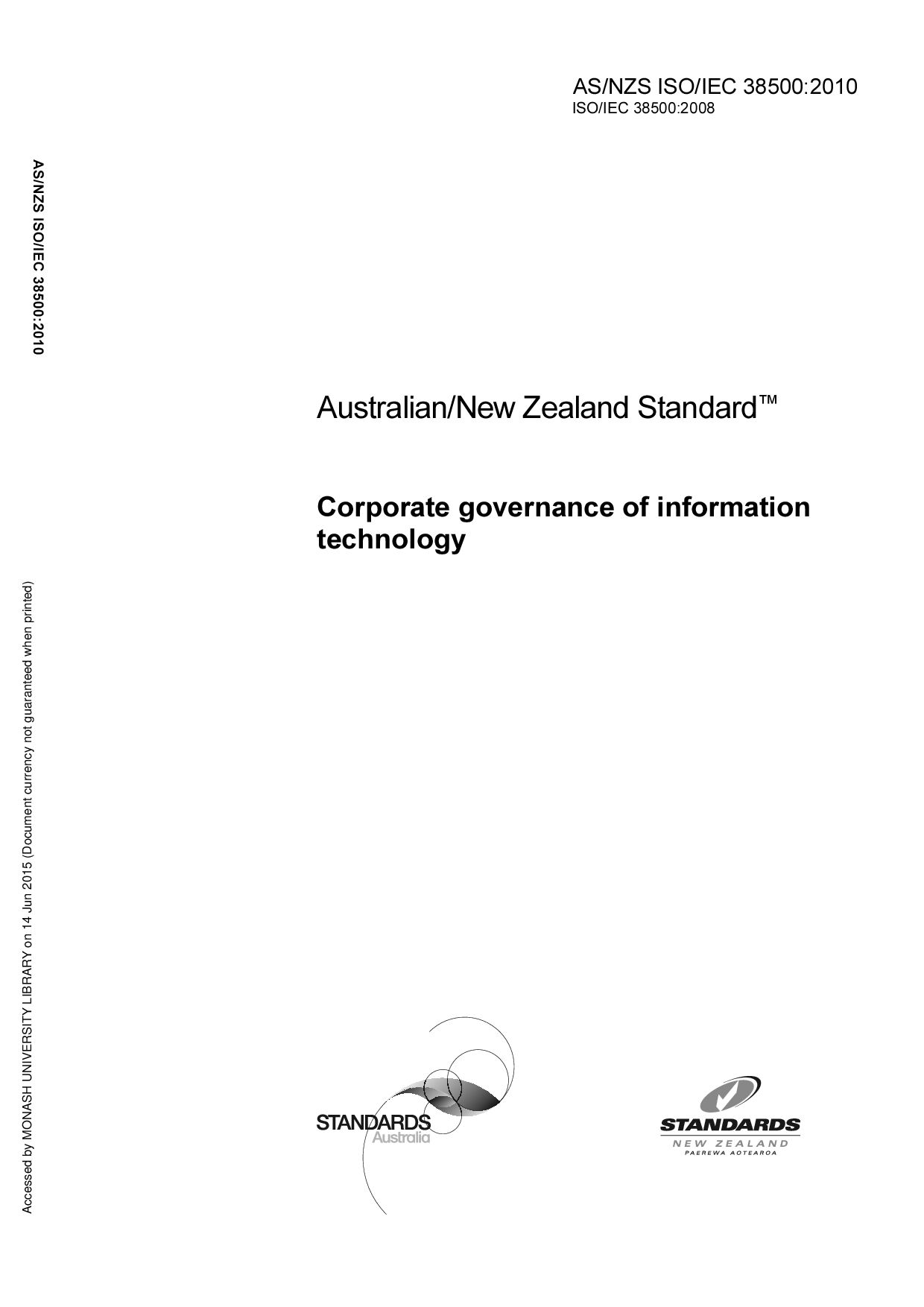 AS/NZS ISO/IEC 38500:2010