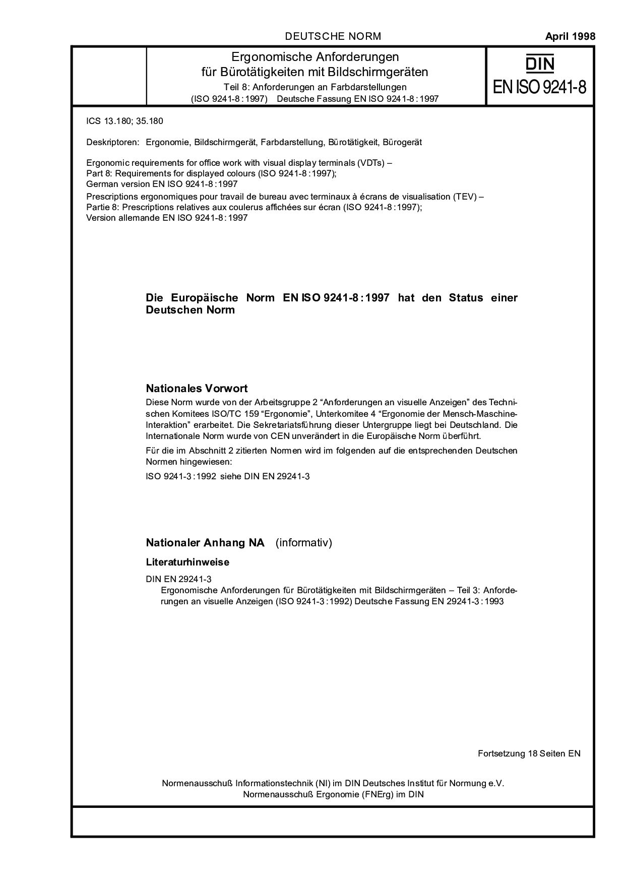 DIN EN ISO 9241-8:1998封面图