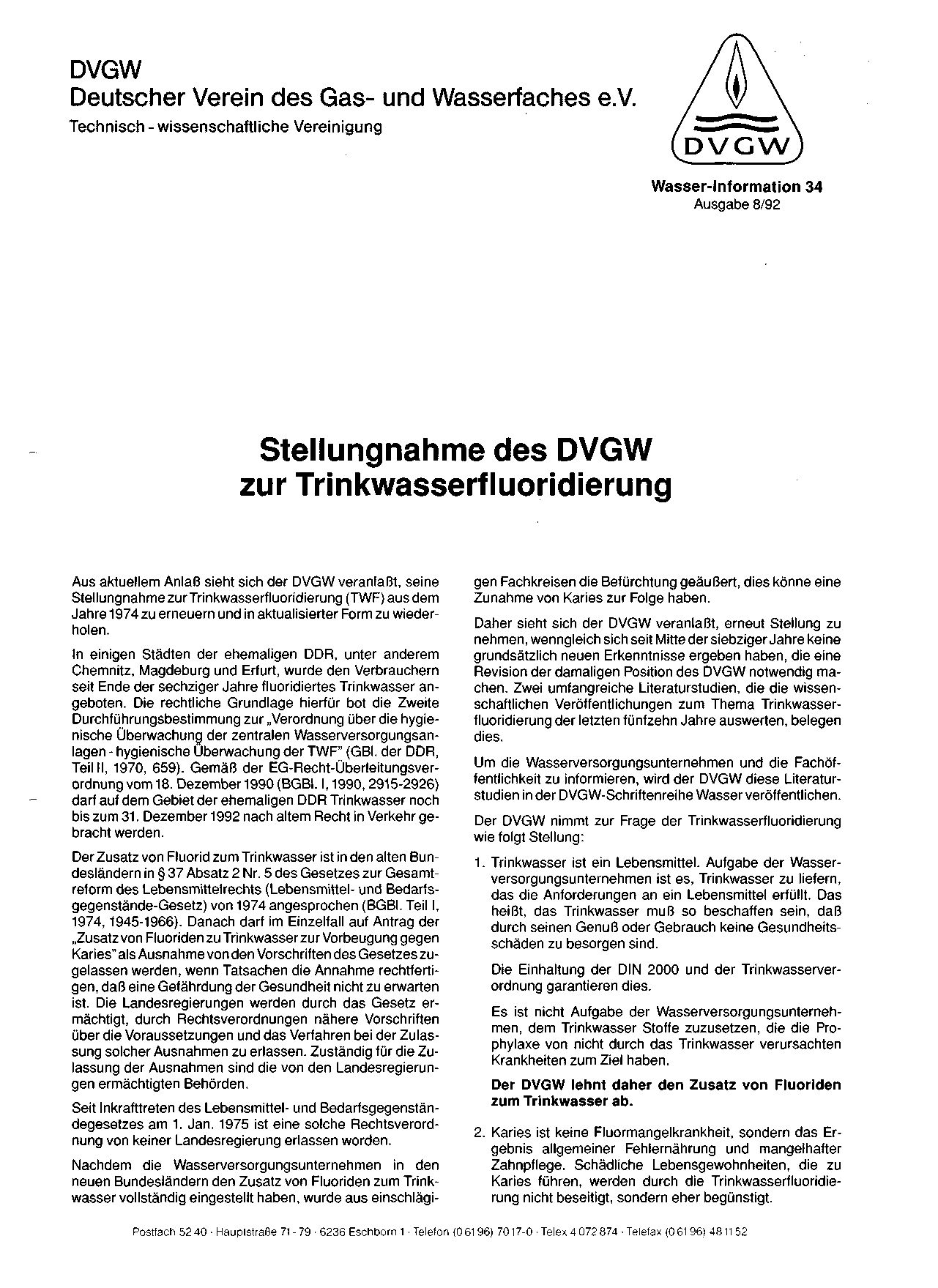 DVGW W Information Nr 34:1992-08