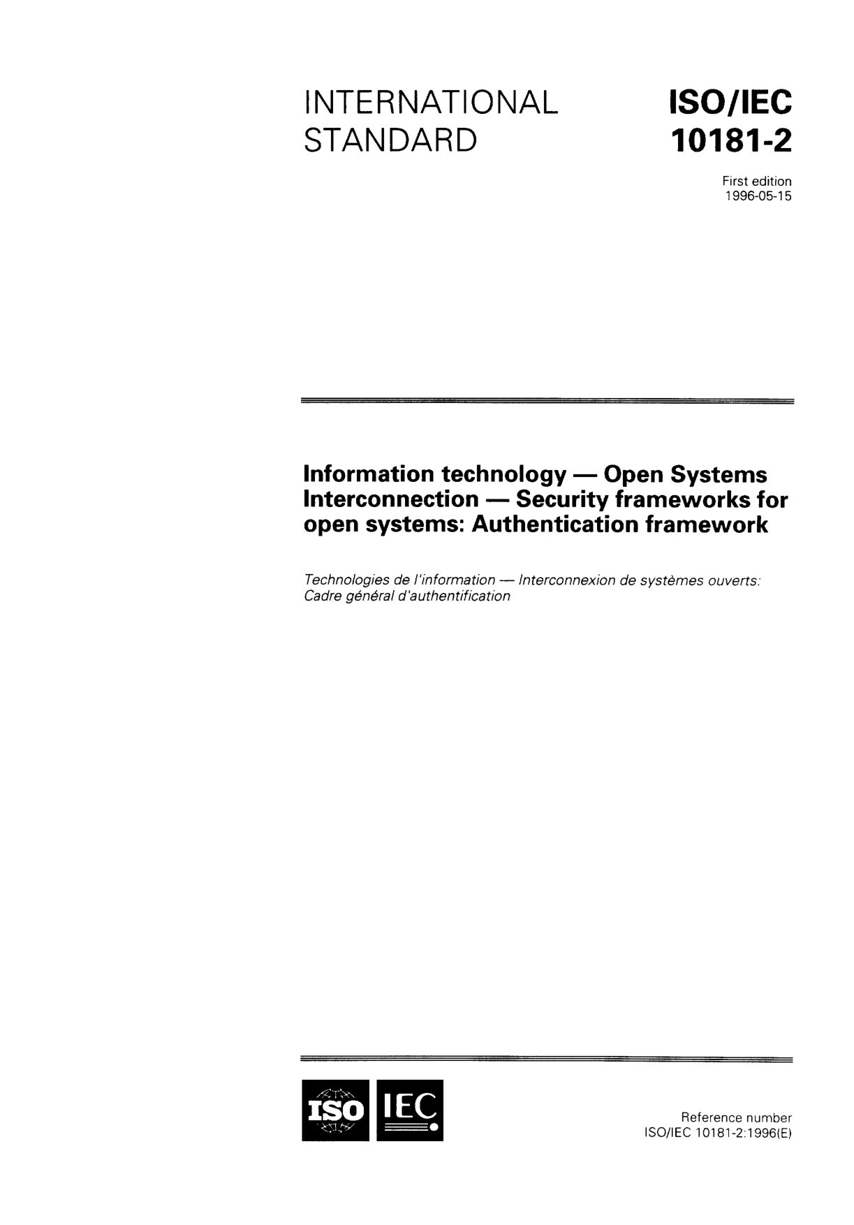 ISO/IEC 10181-2:1996封面图