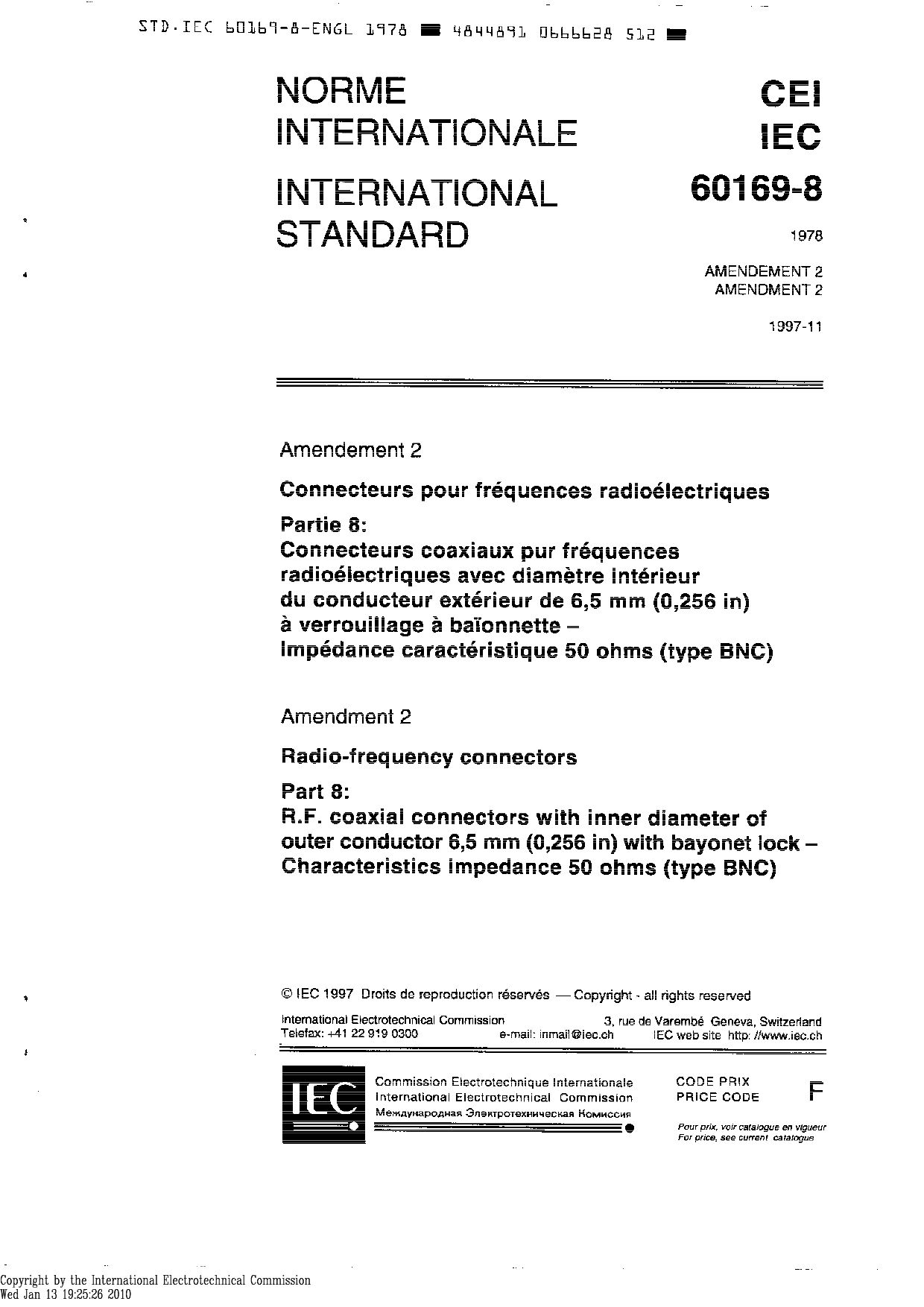 IEC 60169-8:1978/AMD2:1997