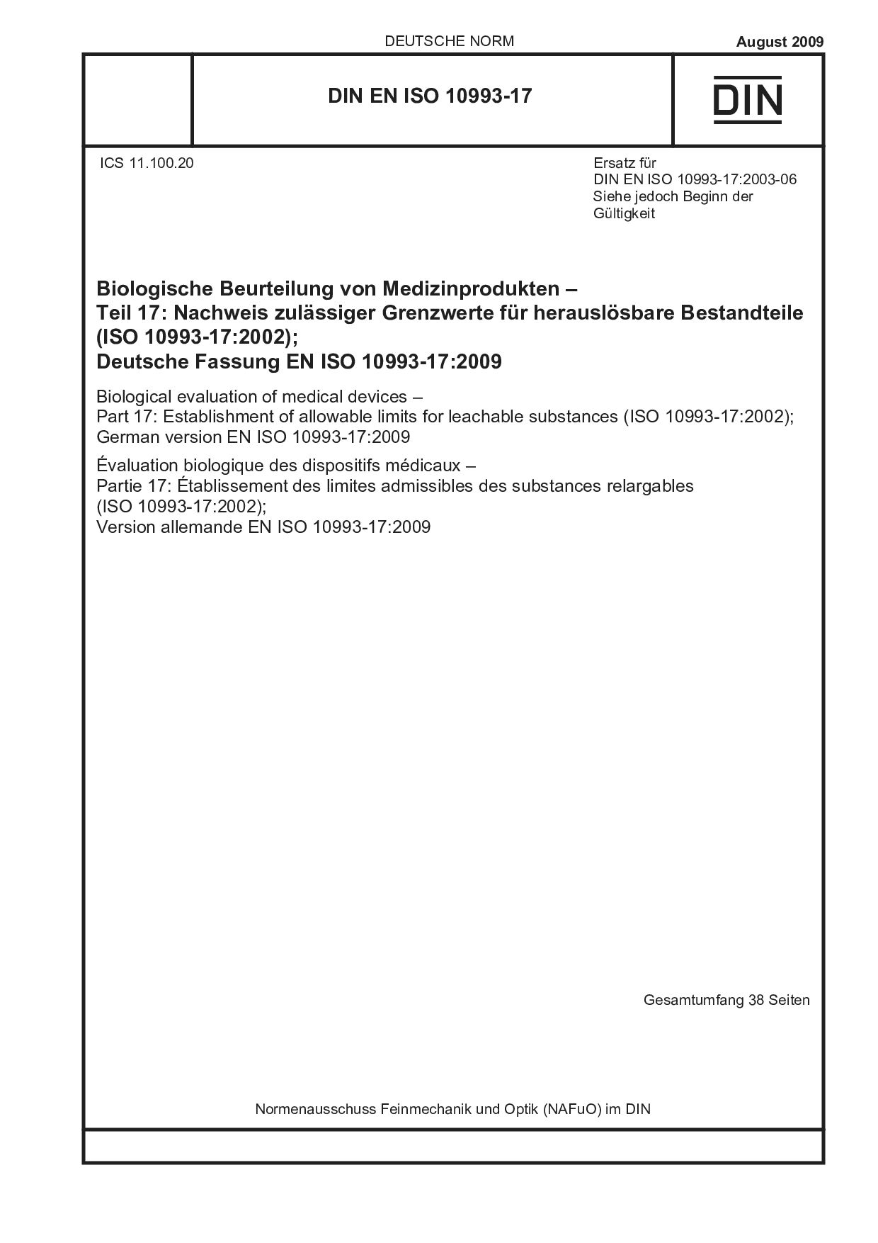 DIN EN ISO 10993-17:2009