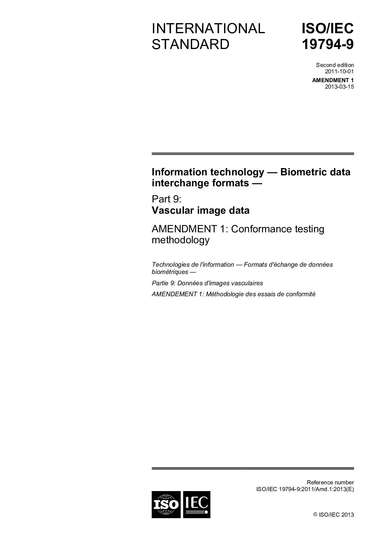 ISO/IEC 19794-9:2011/Amd 1:2013封面图