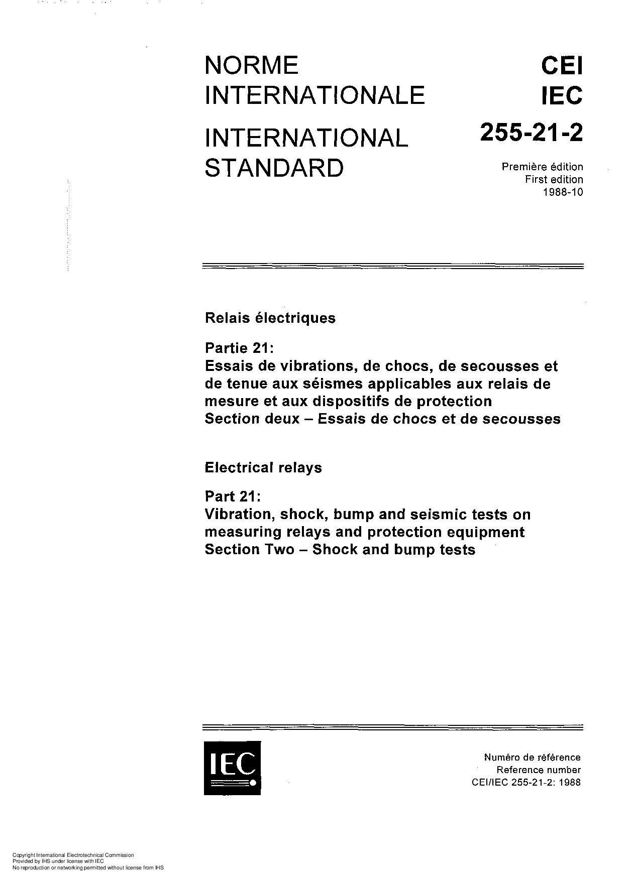 IEC 60255-21-2:1988封面图