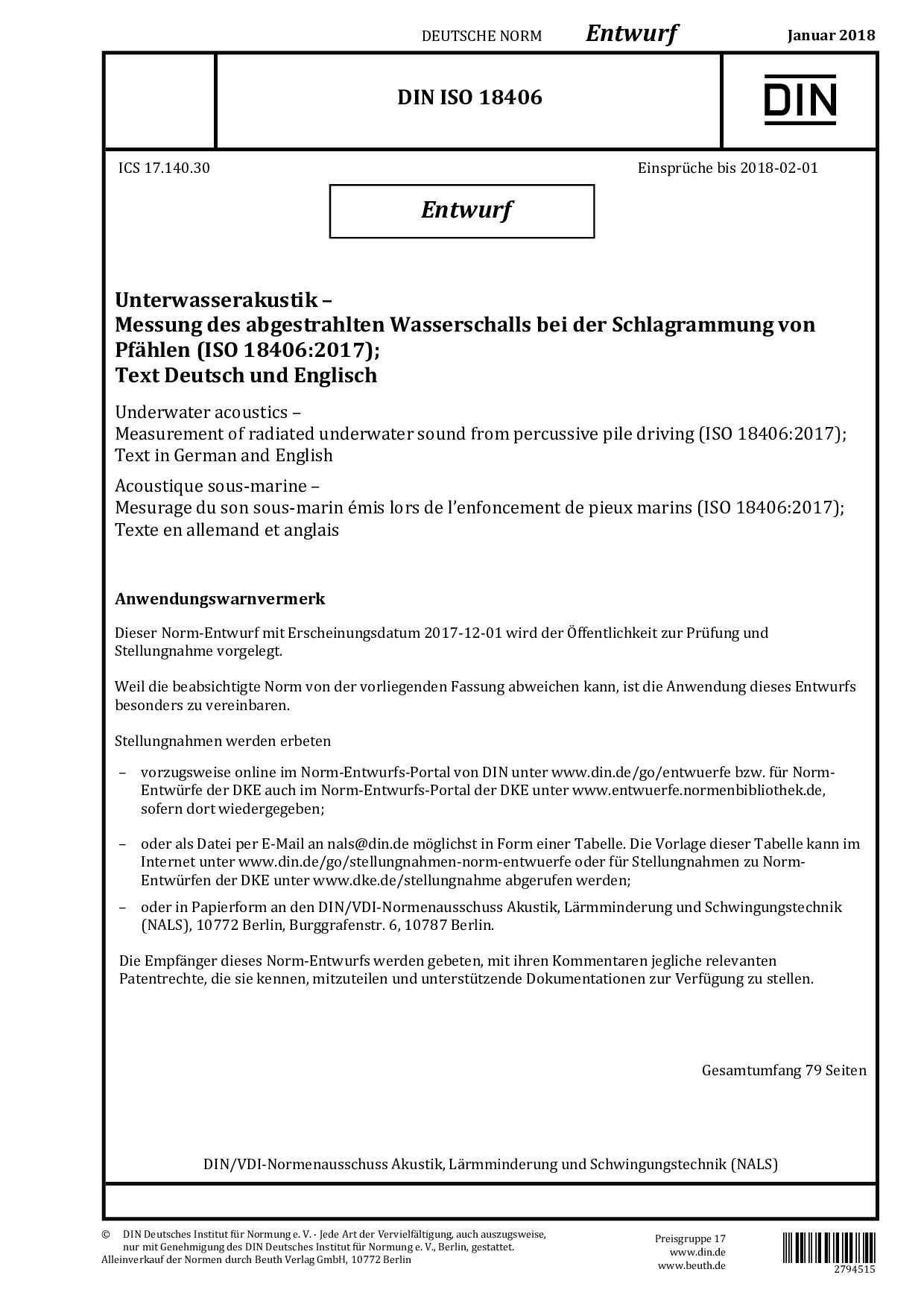 DIN ISO 18406 E:2018-01封面图