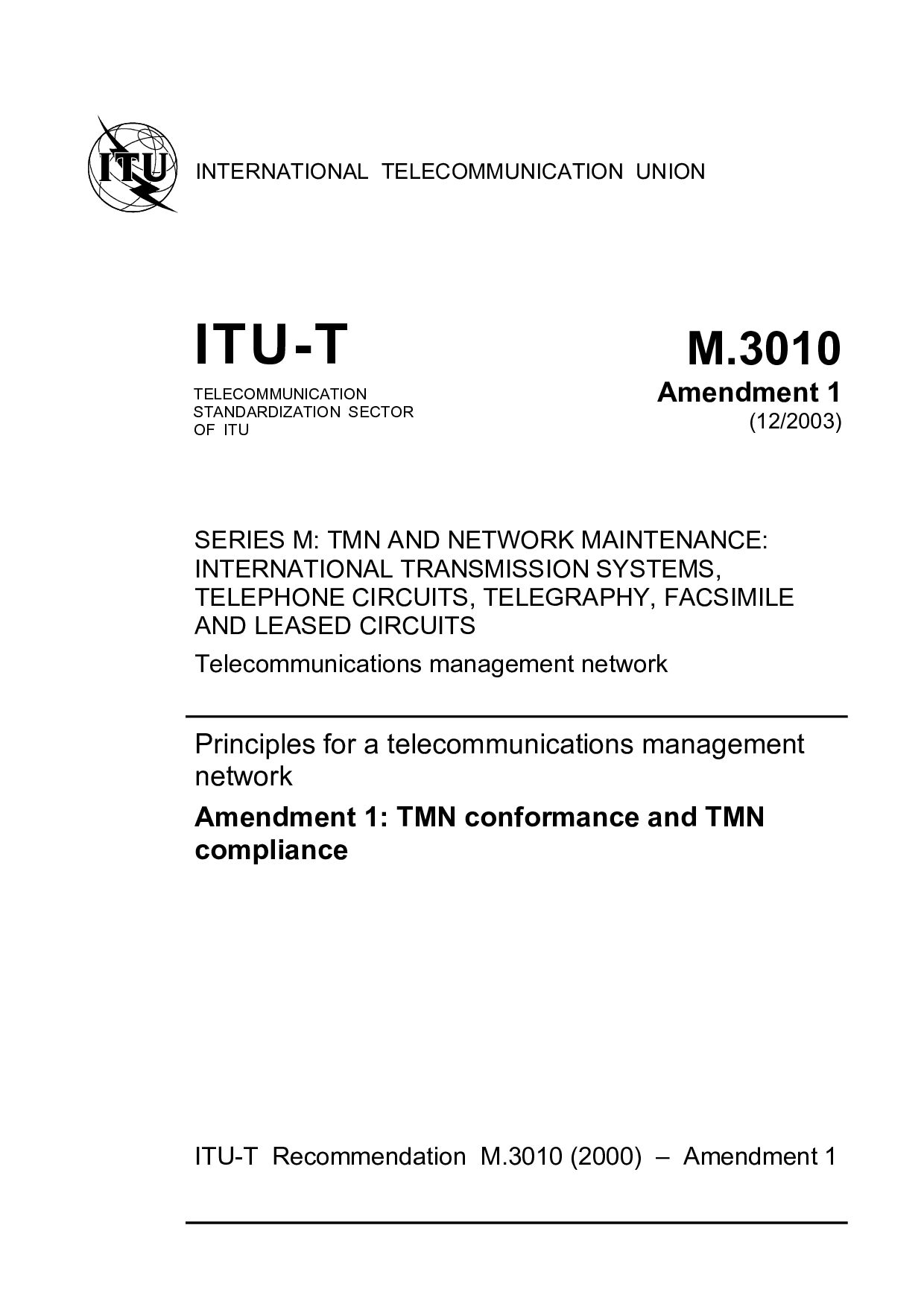 ITU-T M.3010 AMD 1-2003